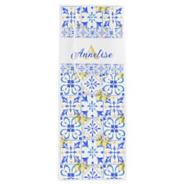 Bolsa Para Vino Patrón de limón country francés de baldosa azul