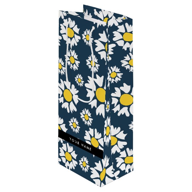 Bolsa Para Vino Patrón de margarita, maricas blancas, tu nombre (Angulo Anverso)
