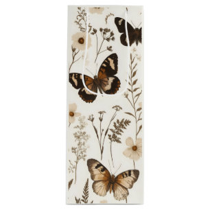 Bolsa Para Vino Patrón de mariposa y flor singulares