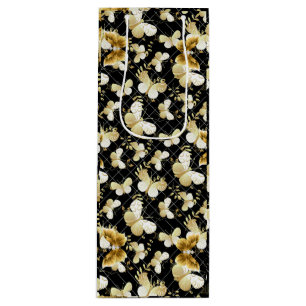 Bolsa Para Vino Patrón de mariposas doradas 20.bw negro BG
