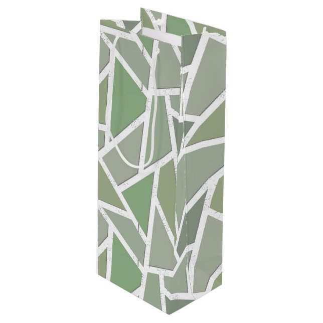 Bolsa Para Vino Patrón de mosaico verde oliva (Angulo Anverso)