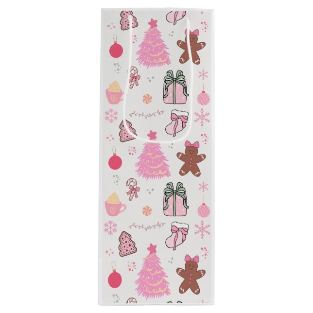Bolsa Para Vino Patrón de Navidades rosados (Anverso)