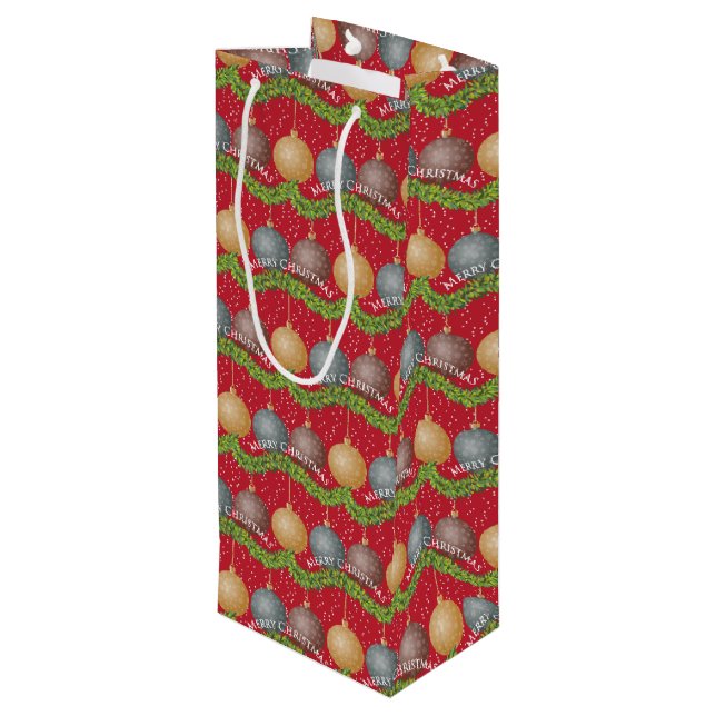 Bolsa Para Vino Patrón de ornamentos de la bola de navidad ROJO (Angulo reverso)