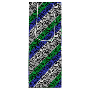 Bolsa Para Vino Patrón de plantas Azul y Verde A07.b Negro BG