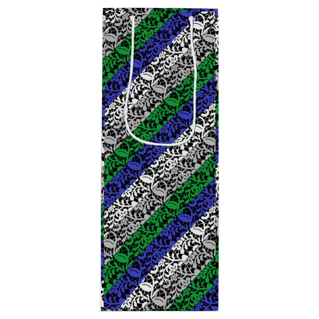 Bolsa Para Vino Patrón de plantas Azul y Verde A07.b Negro BG (Anverso)