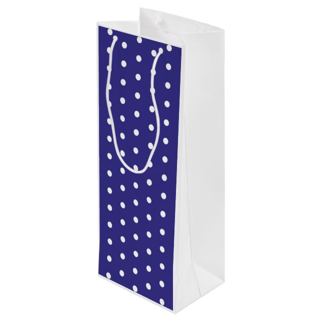 Bolsa Para Vino Patrón de puntos de polka azul y blanco (Angulo reverso)