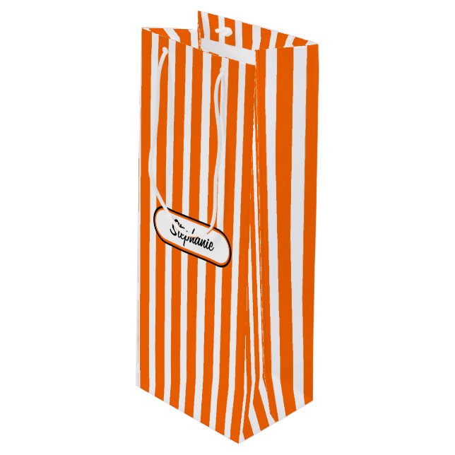Bolsa Para Vino Patrón de rayas naranjas personalizado (Angulo Anverso)