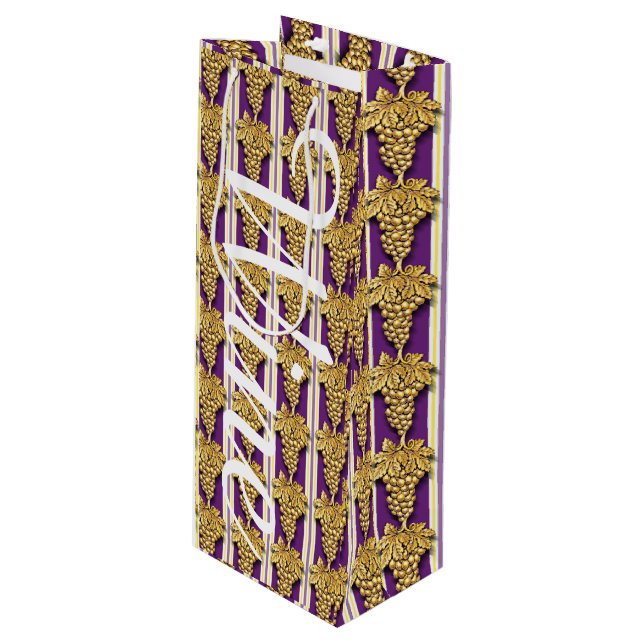 Bolsa Para Vino Patrón de uvas doradas (Angulo Anverso)