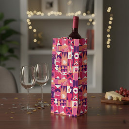 Bolsa Para Vino Patrón de vino púrpura rosa retro
