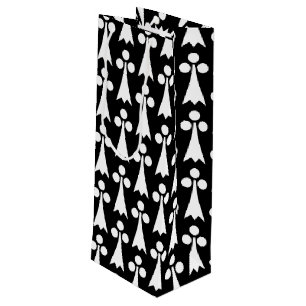 Bolsa Para Vino Patrón Ermine, patrón medieval, blanco sobre negro