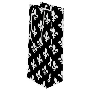 Bolsa Para Vino Patrón Fleur de Lis, francés real, blanco sobre ne