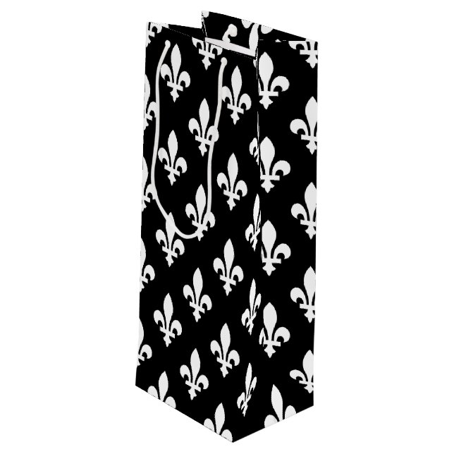 Bolsa Para Vino Patrón Fleur de Lis, francés real, blanco sobre ne (Angulo reverso)