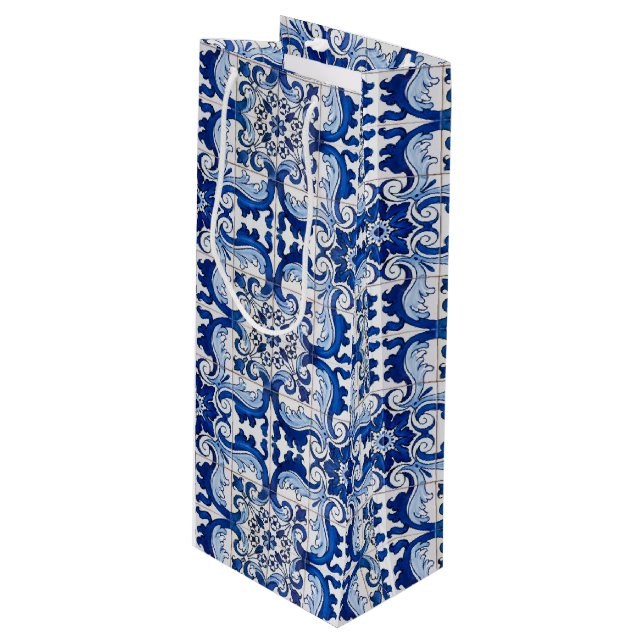 Bolsa Para Vino Patrón floral antiguo de Azulejo en mosaico (Angulo Anverso)
