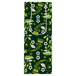 Bolsa Para Vino Patrón floral escandinavo verde oscuro moderno