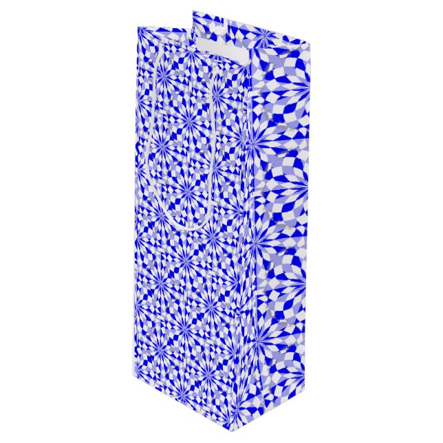 Bolsa Para Vino Patrón geométrico azul de dos tonos mediterráneo (Angulo Anverso)
