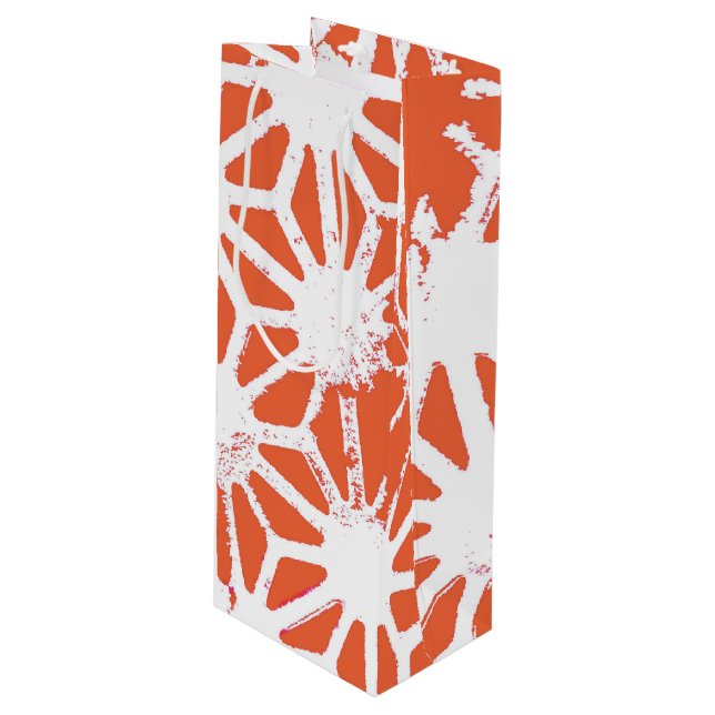 Bolsa Para Vino Patrón geométrico blanco y naranja (Angulo Anverso)