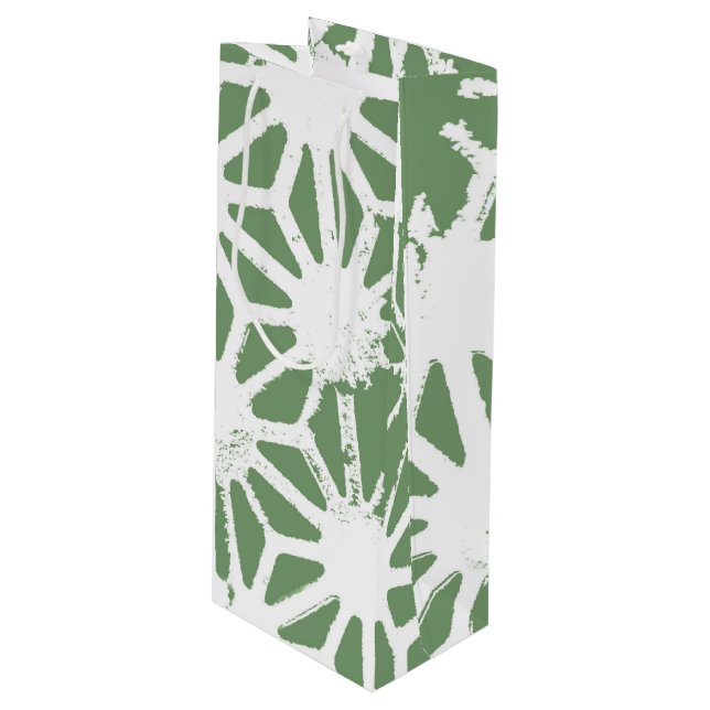 Bolsa Para Vino Patrón geométrico verde oliva y blanco (Angulo Anverso)
