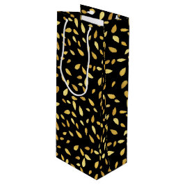 Bolsa Para Vino Patrón ilustrado de hojas modernas de oro y negro