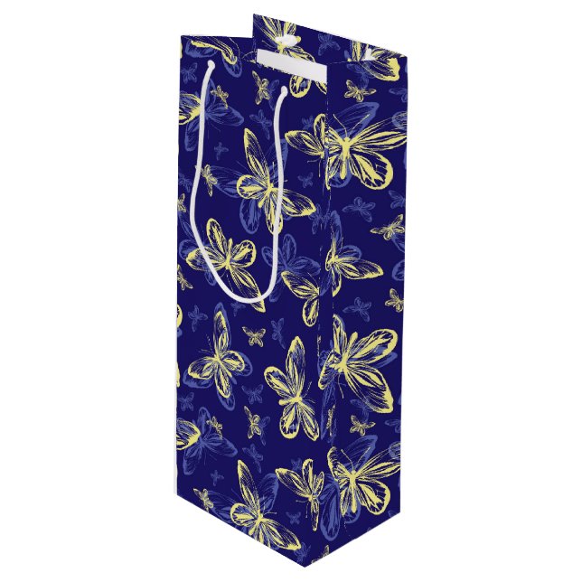 Bolsa Para Vino Patrón ilustrado de mariposa azul y amarilla (Angulo Anverso)