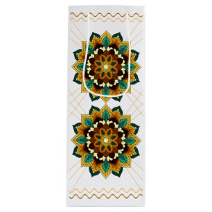 Bolsa Para Vino Patrón Mandala 02 en amarillo y marrón