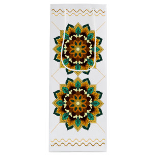Bolsa Para Vino Patrón Mandala 02 en amarillo y marrón