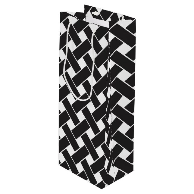 Bolsa Para Vino Patrón moderno de tejido geométrico en blanco y ne (Angulo Anverso)