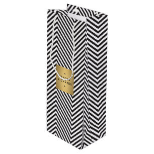Bolsa Para Vino Patrón Retro Negro y Blanco Logo Nombre Dorado Vin