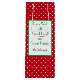 Bolsa Para Vino Patrón suizo de puntos rojo y blanco personalizado