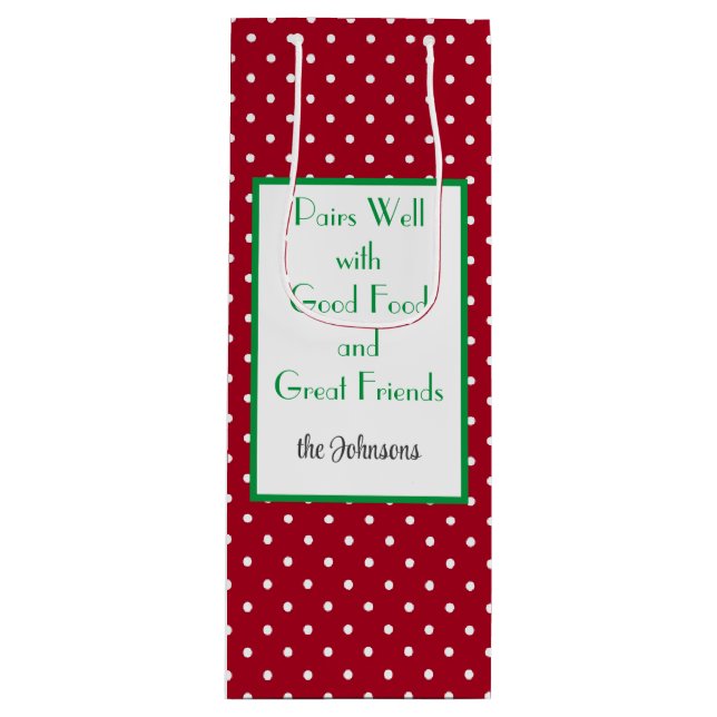 Bolsa Para Vino Patrón suizo de puntos rojo y blanco personalizado (Anverso)