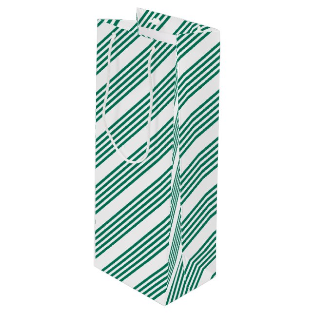 Bolsa Para Vino Patrón verde y blanco de cinco rayas (Angulo Anverso)