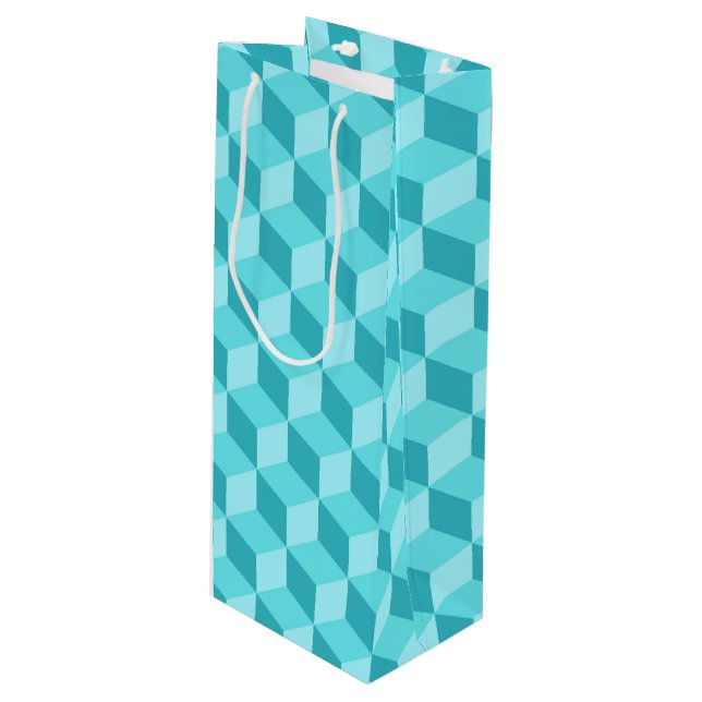 BOLSA PARA VINO PATRONES DE CUBO GEOMÉTRICO DE AQUA PASTEL (Angulo Anverso)