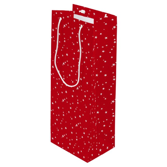 Bolsa Para Vino Pequeñas Estrellas Blancas en Navidad Roja (Angulo Anverso)
