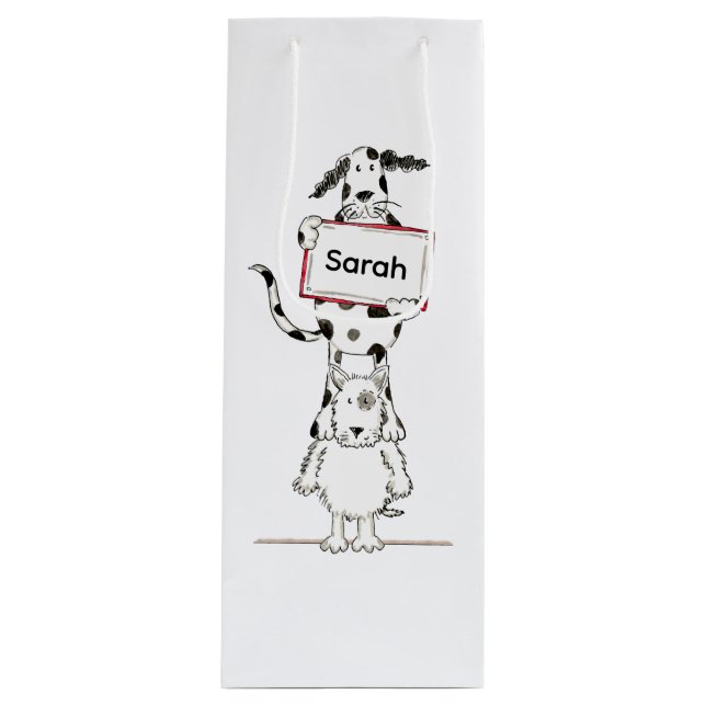 Bolsa Para Vino Perro acróbata lindo personalizado (Anverso)