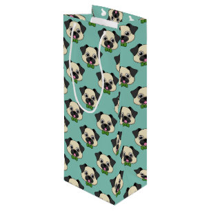 Bolsa Para Vino Perro de pug feliz lindo con papillón