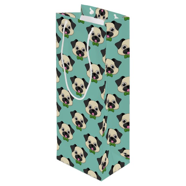 Bolsa Para Vino Perro de pug feliz lindo con papillón (Angulo reverso)