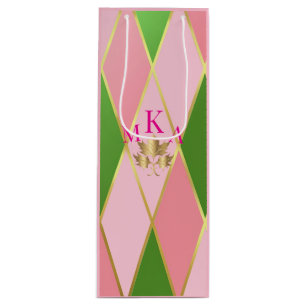 Bolsa Para Vino Personalizable Rosa y Verde Argyle