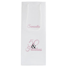 Bolsa Para Vino Personalizado 50 y fabuloso cumpleaños rosado