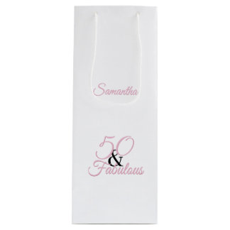 Bolsa Para Vino Personalizado 50 y fabuloso cumpleaños rosado