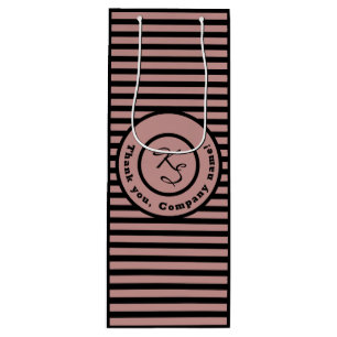 Bolsa Para Vino Personalizado de franjas rosadas Monograma y nombr
