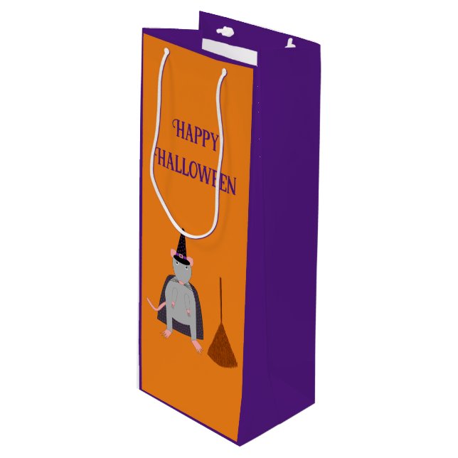 Bolsa Para Vino Personalizado de Halloween Witch Rat and Broom (Angulo Anverso)