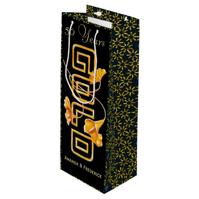 Bolsa Para Vino Personalizado del 50° aniversario de Golden Calla  (Angulo Anverso)