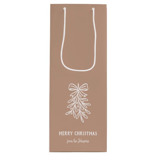 Bolsa Para Vino Personalized Family Name Merry Christmas Mistletoe (Anverso)