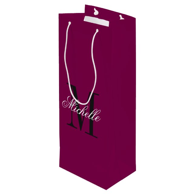 Bolsa Para Vino Personalized monogram burgundy red custom (Angulo reverso)
