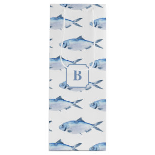 Bolsa Para Vino Pez Azul Acuarela Costera