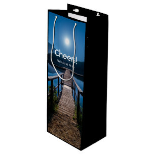 Bolsa Para Vino Pier de noche bajo una luna llena
