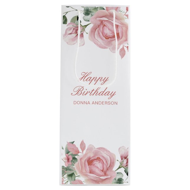 Bolsa Para Vino Pink Floral Rose Birthday Party (Anverso)