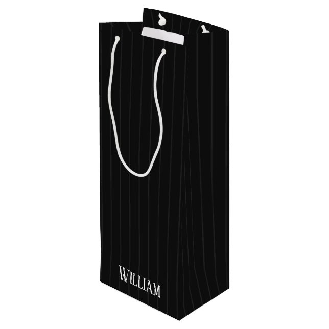 Bolsa Para Vino Pinstripes negras personalizadas (Angulo reverso)