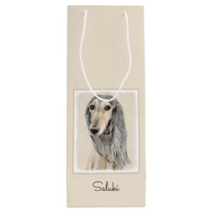 Bolsa Para Vino Pintado Saluki (Amanecer) - Arte Perro Original Cu