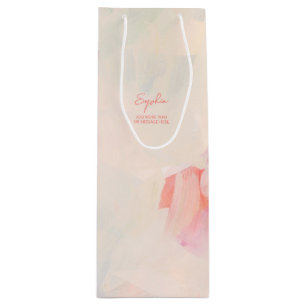 Bolsa Para Vino Pintura abstracta rosa y coral con texto personali