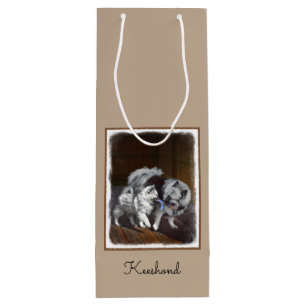 Bolsa Para Vino Pintura Keeshond Playtime - Arte Perro Original.
